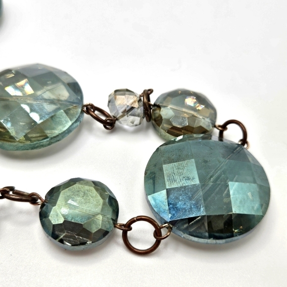 VINTAGE Stunning Green Faceted Glass Rhinestone Ball Long Statement Necklace - Picture 6 of 9